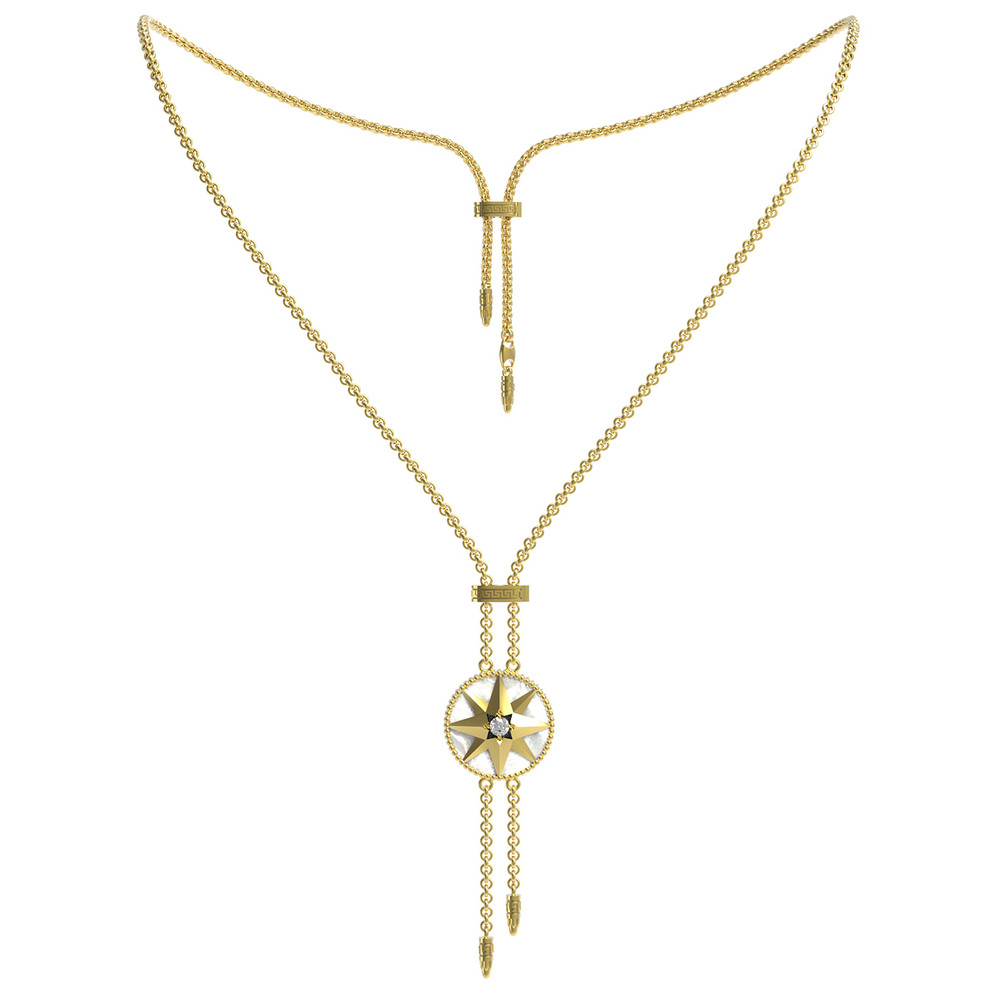 Колье из лимонного золота c фианитом, малахитом и перламутром