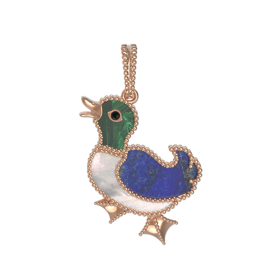 Подвеска из золота c эмалью, лазуритом, малахитом и перламутром