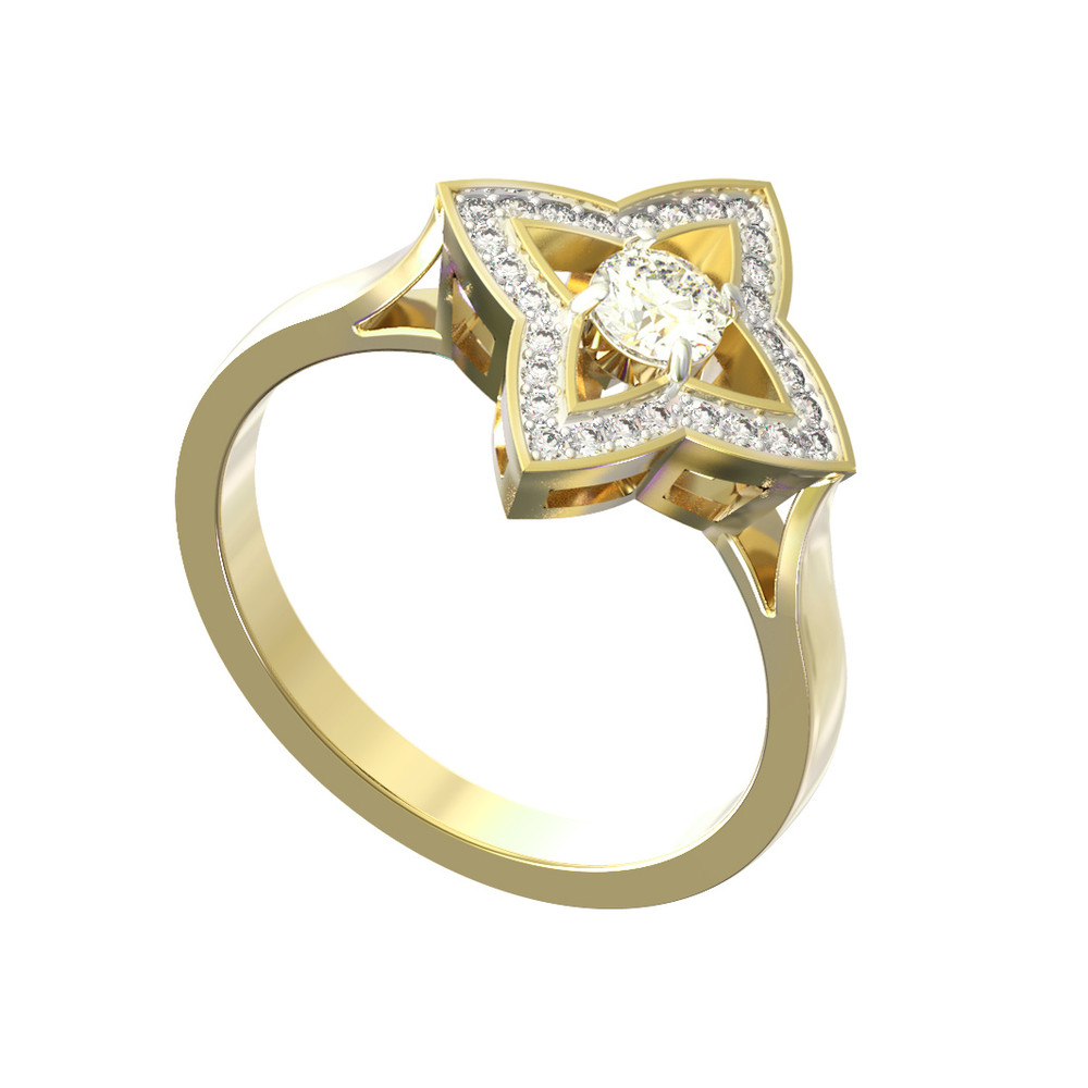 Кольцо из лимонного золота c бриллиантами