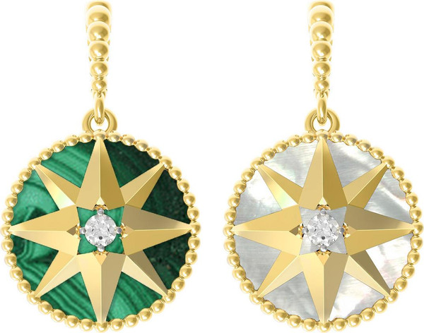 Подвеска из лимонного золота c фианитом, малахитом и перламутром