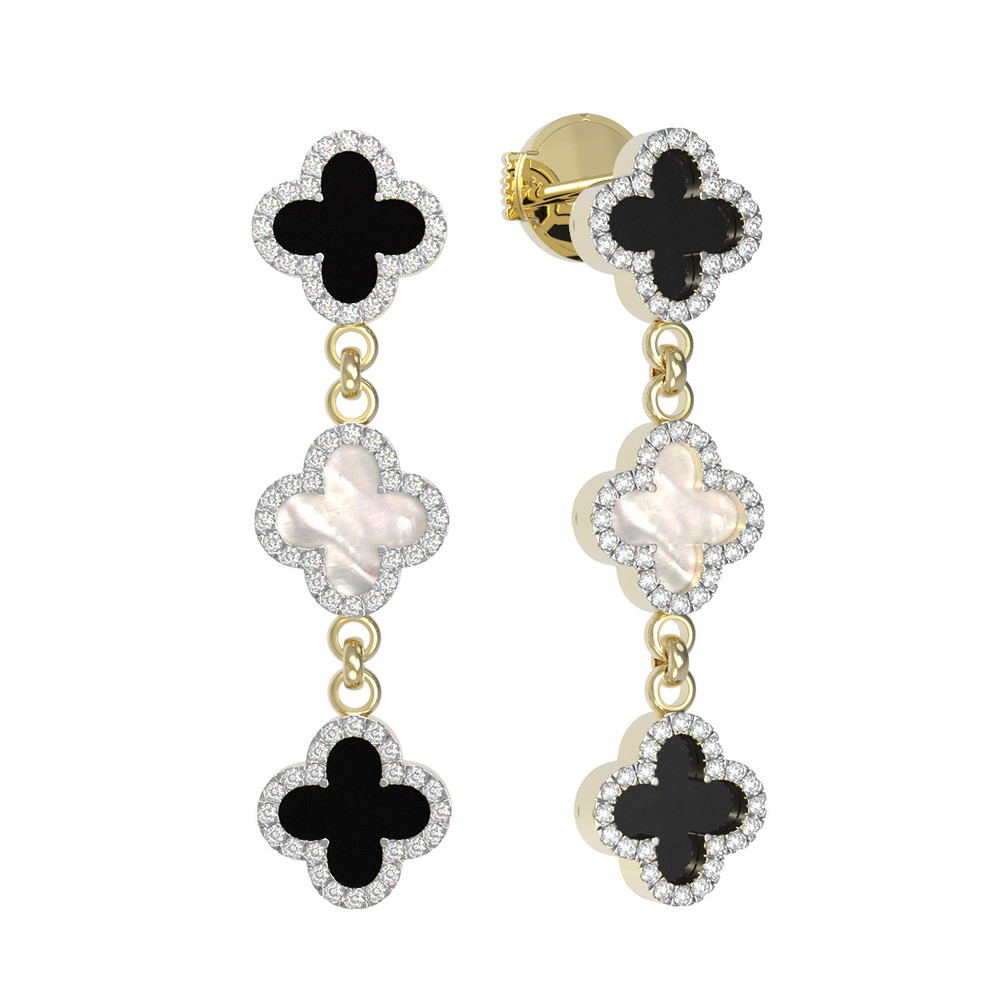 Серьги из лимонного золота c бриллиантами, ониксом и перламутром