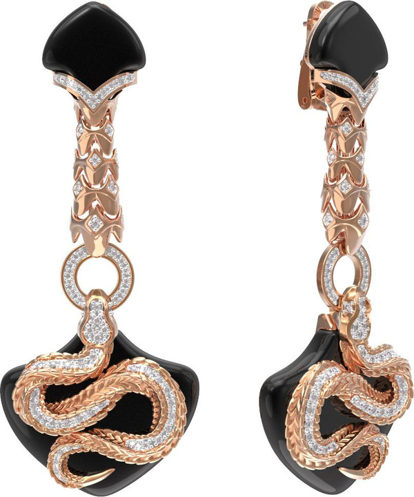 Серьги из золота c бриллиантами и ониксом