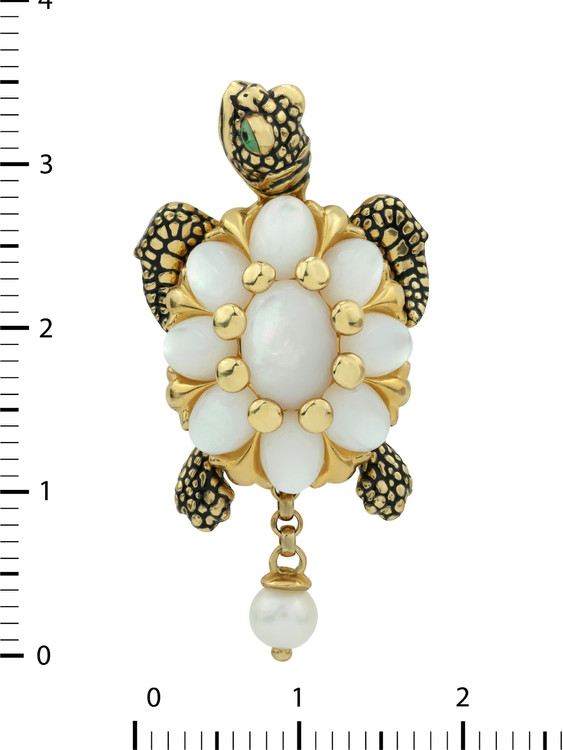 Подвеска из лимонного золота c эмаль , жемчугом и перламутром