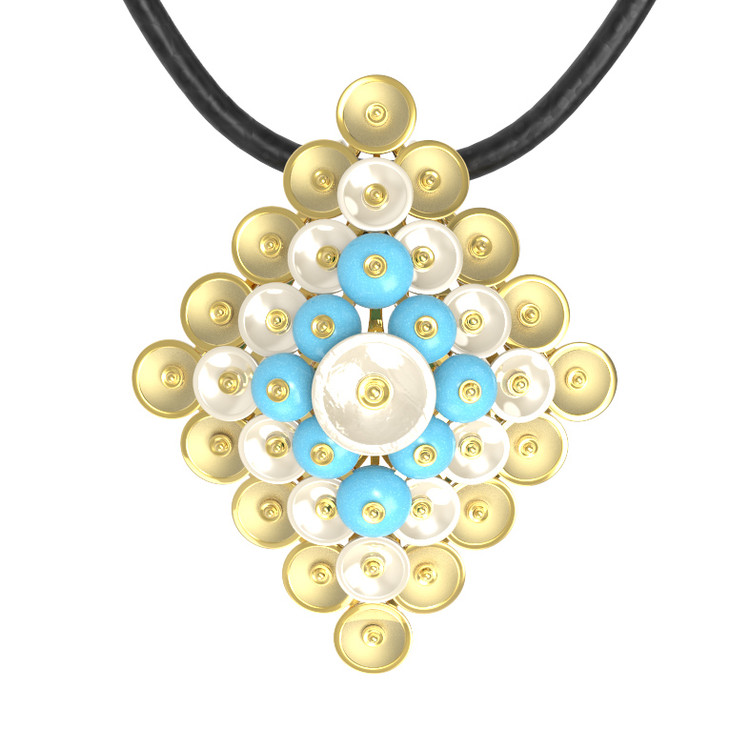 Подвеска из лимонного золота c бирюзой и перламутром