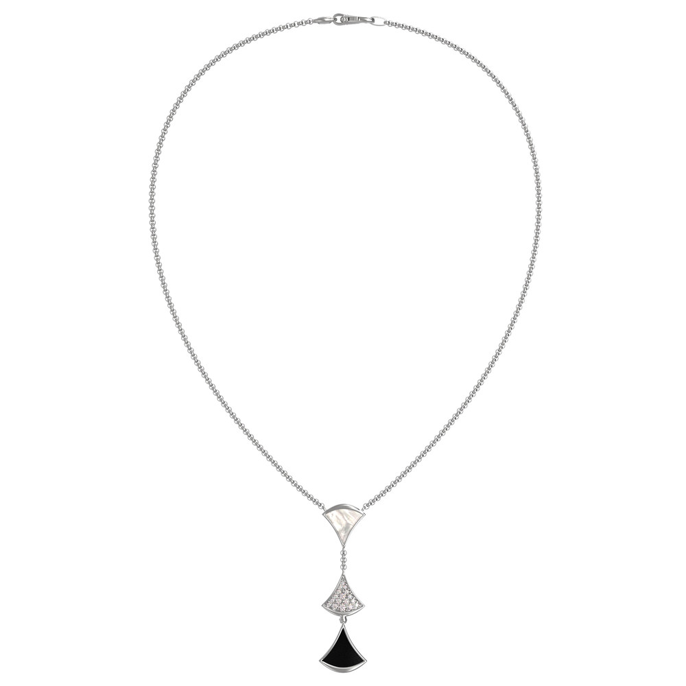 Колье из белого золота c бриллиантами, ониксом и перламутром