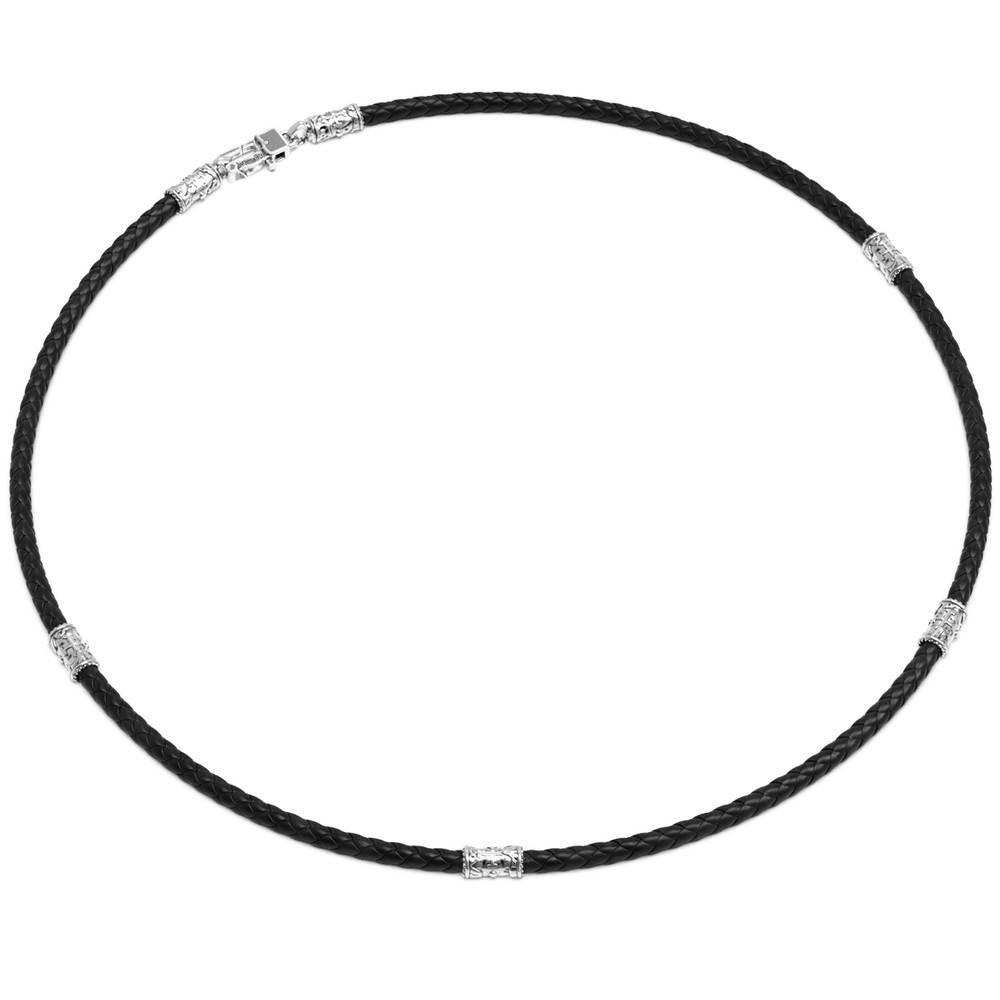 Шнурок кожаный из белого золота c кожаным шнурком