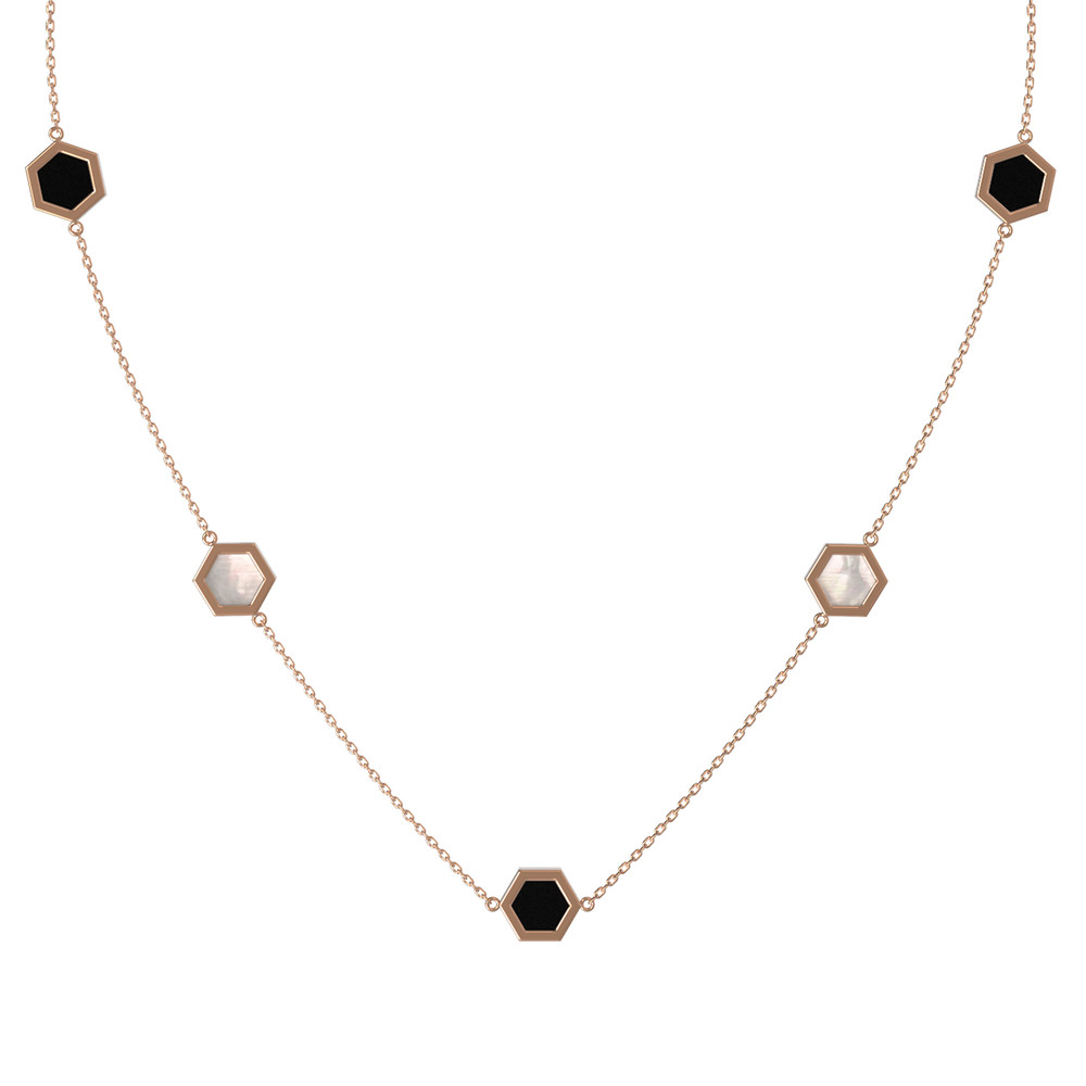 Колье из золота c ониксом и перламутром