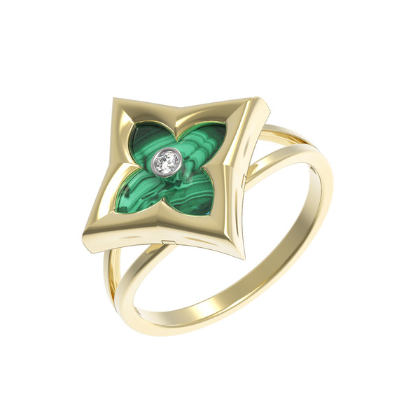 Кольцо из лимонного золота c бриллиантами и малахитом