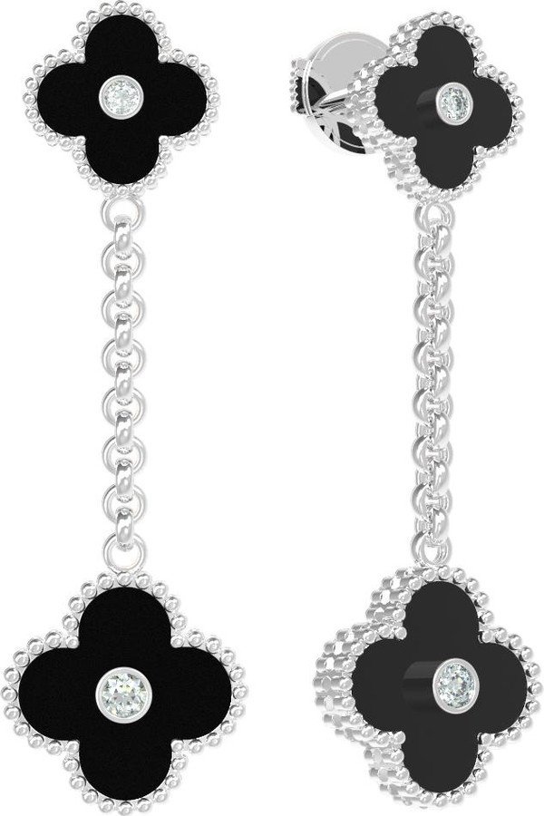 Серьги из белого золота c бриллиантами и ониксом