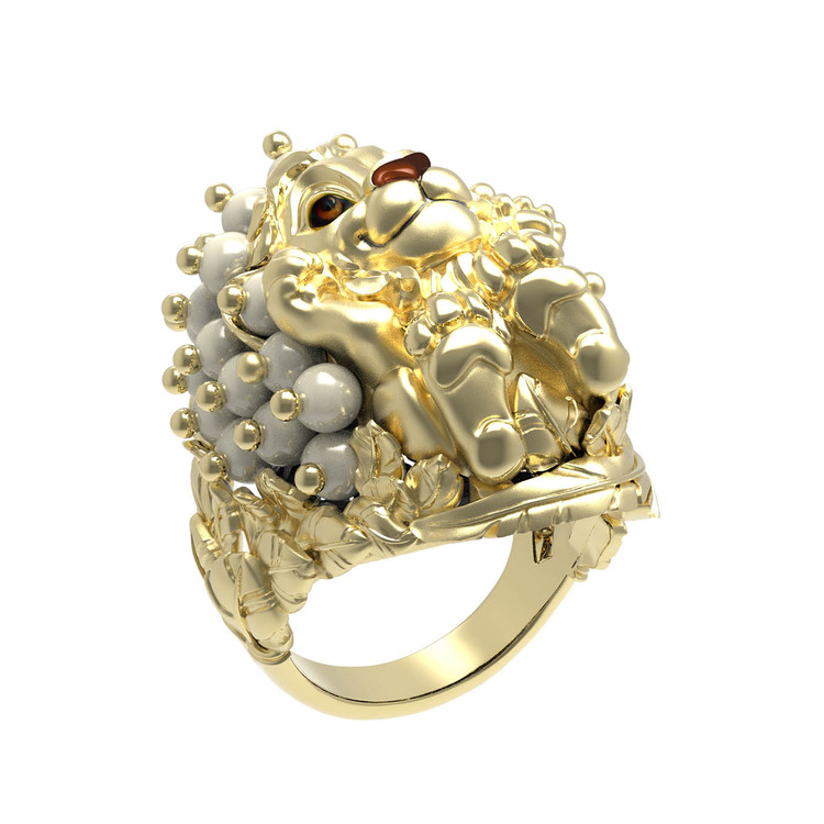 Кольцо из лимонного золота c эмалью и жемчугом