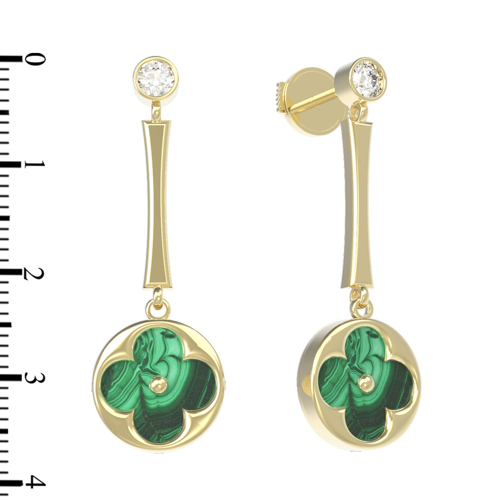 Серьги из лимонного золота c фианитом и малахитом