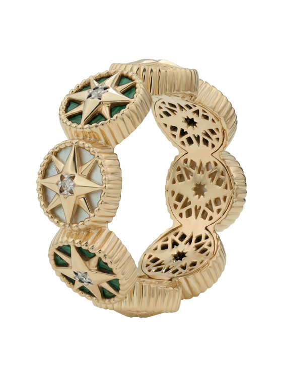 Кольцо из золота c бриллиантами, малахитом и перламутром