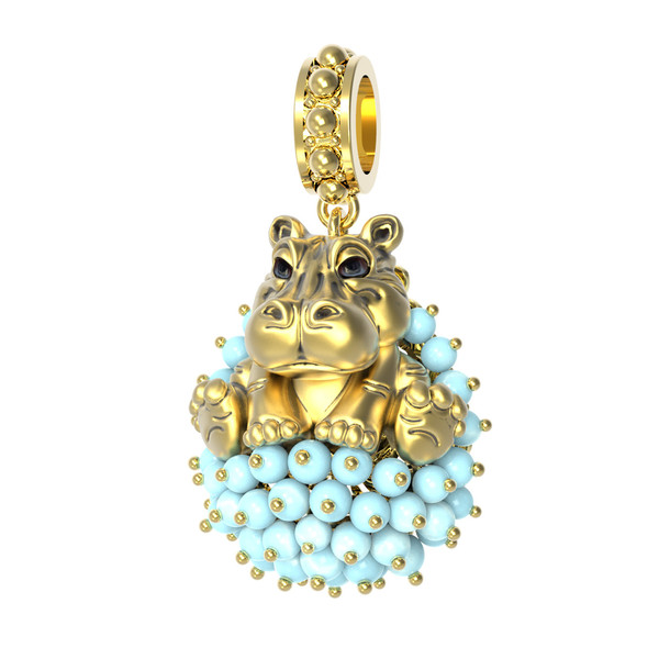 Подвеска из лимонного золота c эмаль и бирюзой