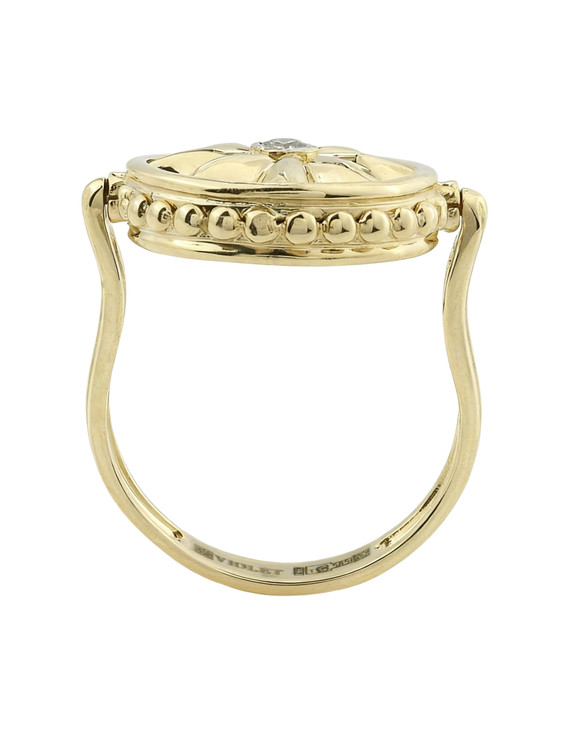 Кольцо из лимонного золота c бриллиантами, лазуритом и перламутром