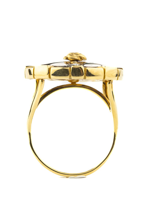 Кольцо из лимонного золота c эмаль и ониксом