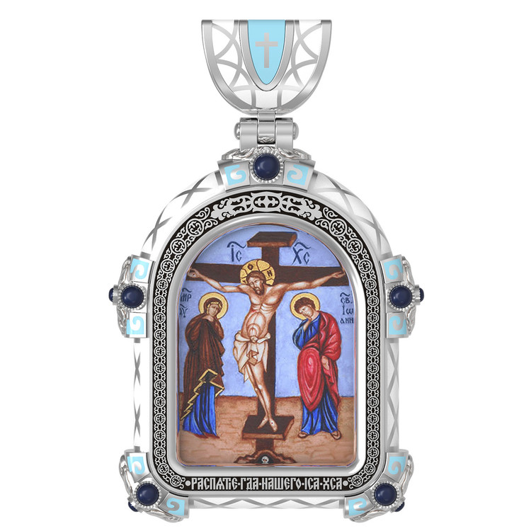 Образок из белого золота c эмалью, иконописью и темперой