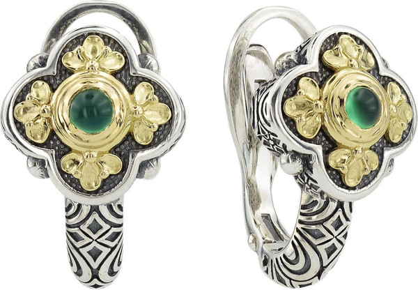 Серьги из серебра и золота c хризопразом и рубином