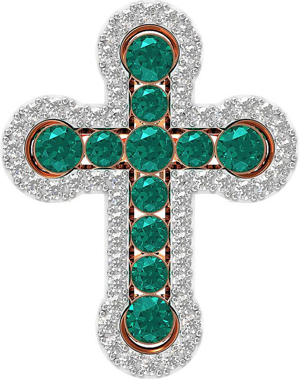Крест из золота c бриллиантами и изумрудом