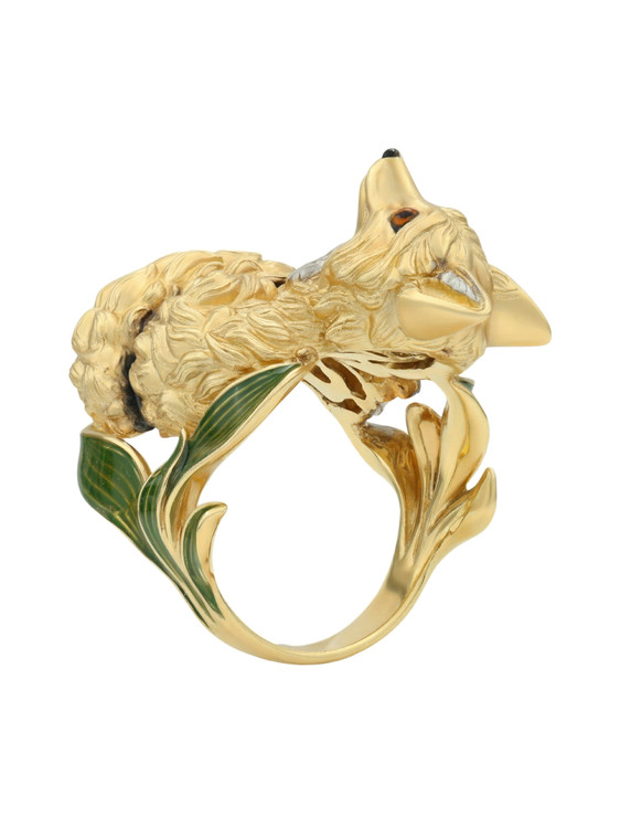 Кольцо из лимонного золота c эмаль