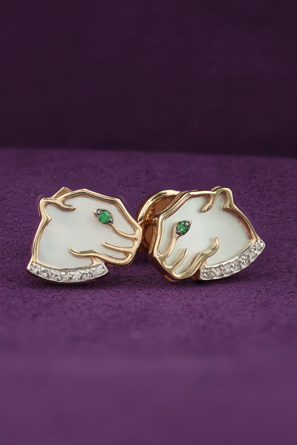 Серьги из золота c бриллиантами, изумрудом и перламутром