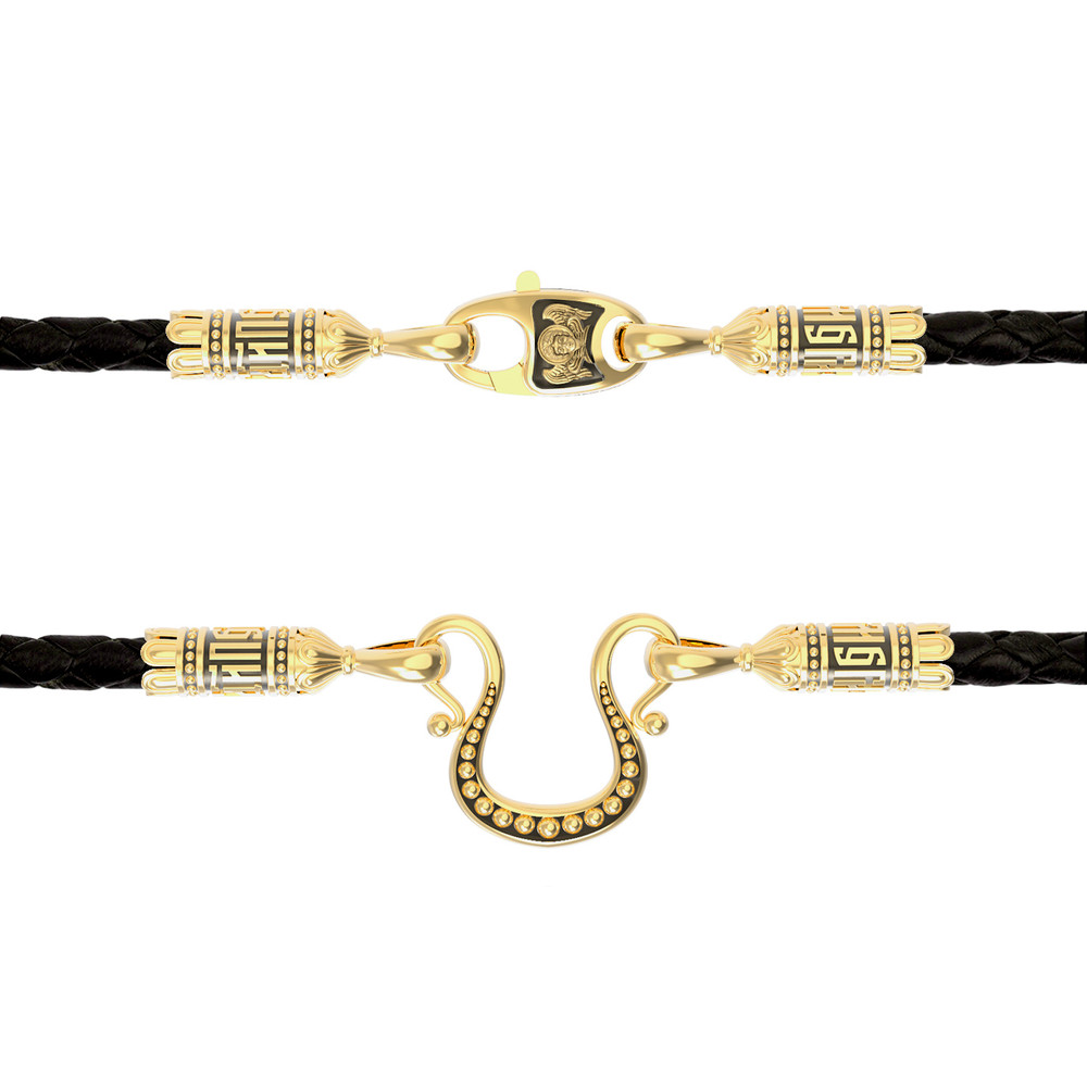 Шнурок кожаный из лимонного золота c кожаным шнурком