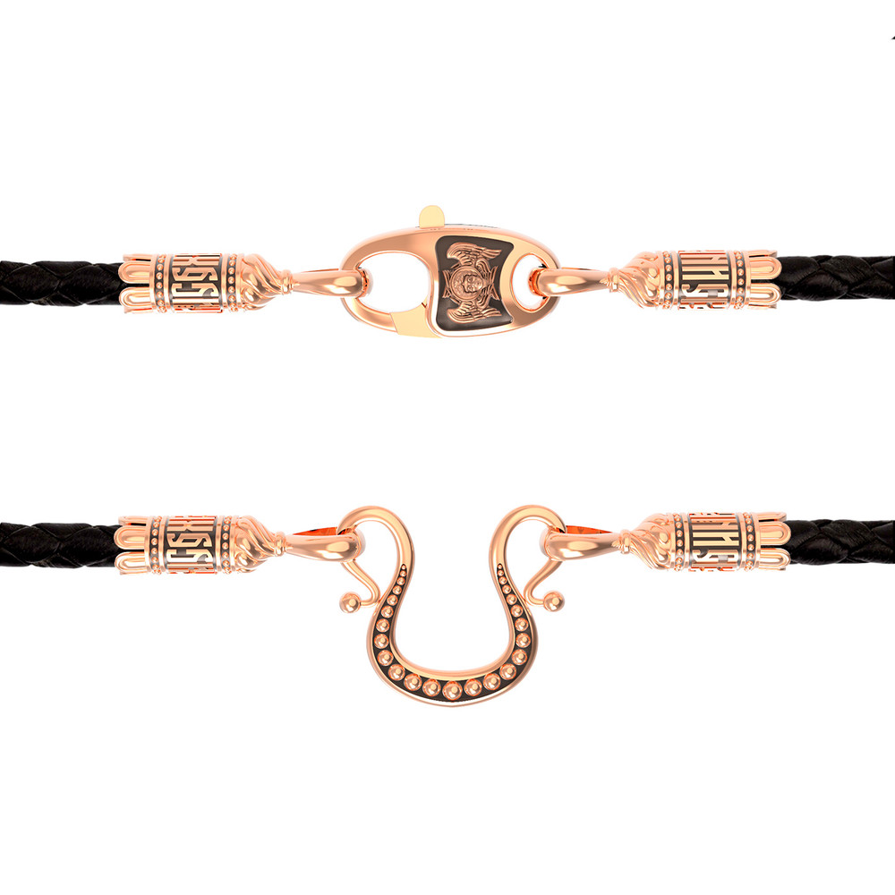 Гайтан из золота c кожаным шнурком