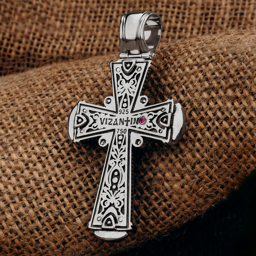 Крест из серебра и золота c ониксом и рубином