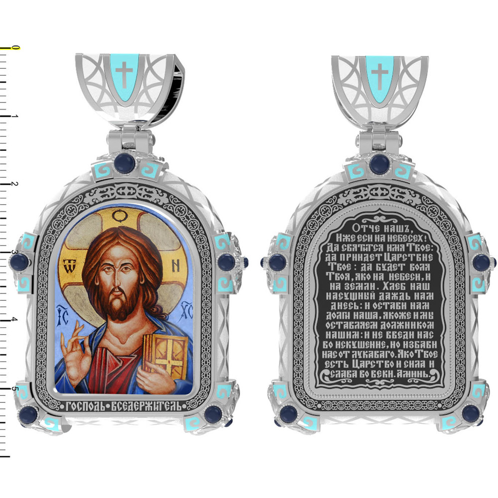 Образок из белого золота c эмалью, иконописью и темперой