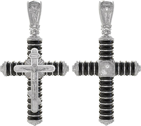 Крест из белого золота c ониксом