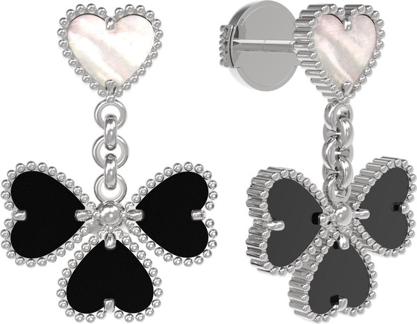 Серьги из белого золота c ониксом и перламутром