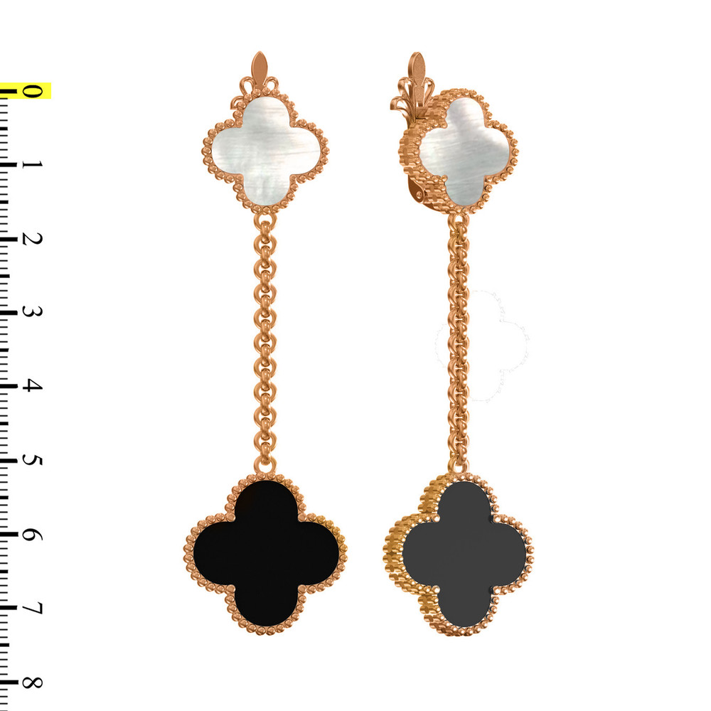 Серьги из золота c ониксом и перламутром