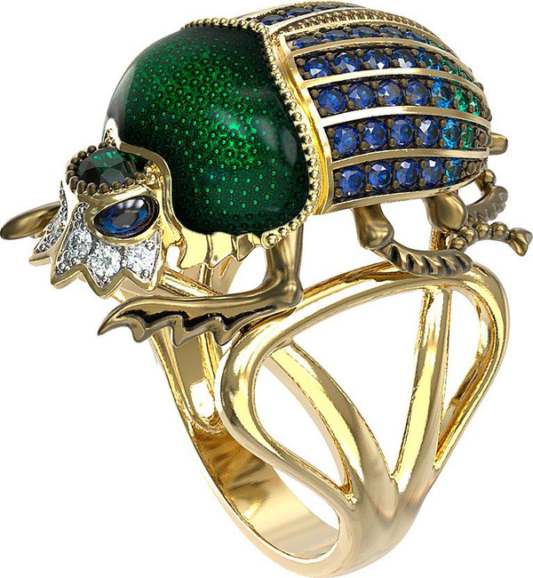 Кольцо из лимонного золота c эмаль , фианитом и турмалином