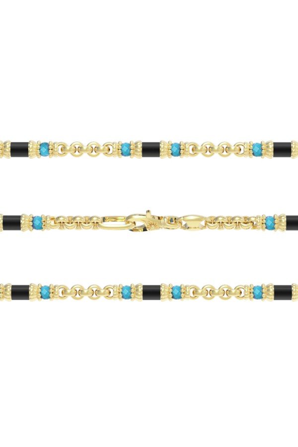 Цепь из лимонного золота c бирюзой и ониксом