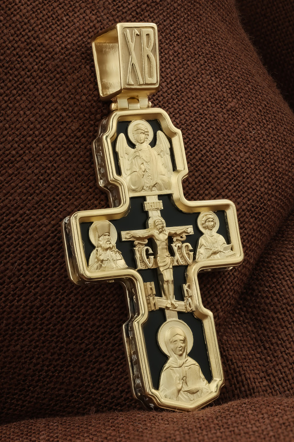 Крест из лимонного золота c ониксом