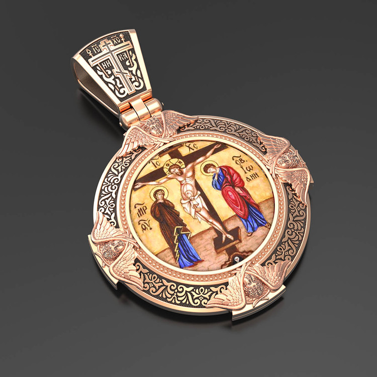 Образок из золота c эмалью, иконописью и темперой