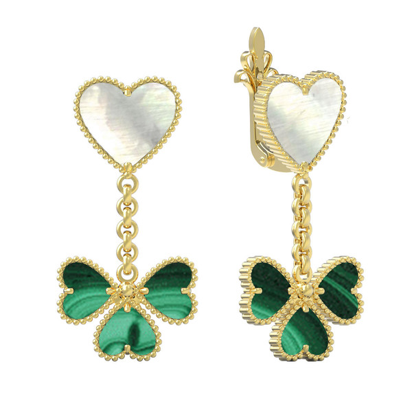 Серьги из лимонного золота c малахитом и перламутром