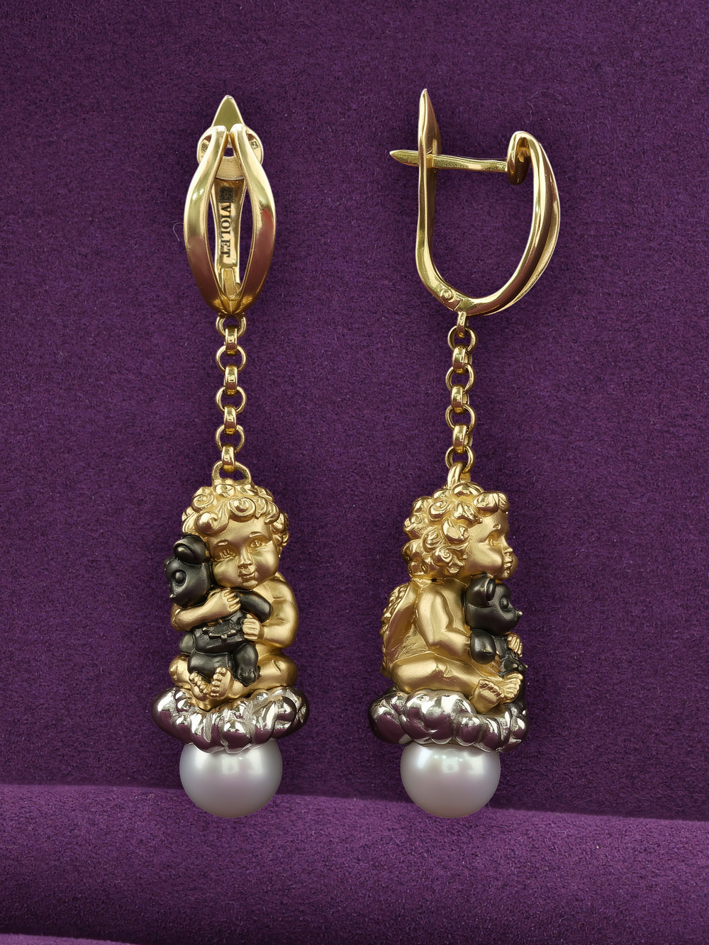 Серьги из лимонного золота c жемчугом