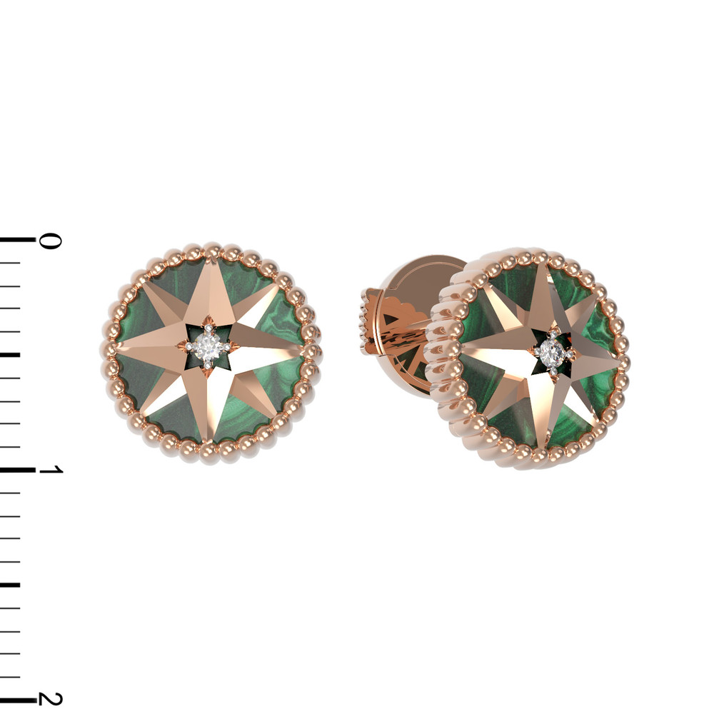 Серьги из золота c фианитом и малахитом