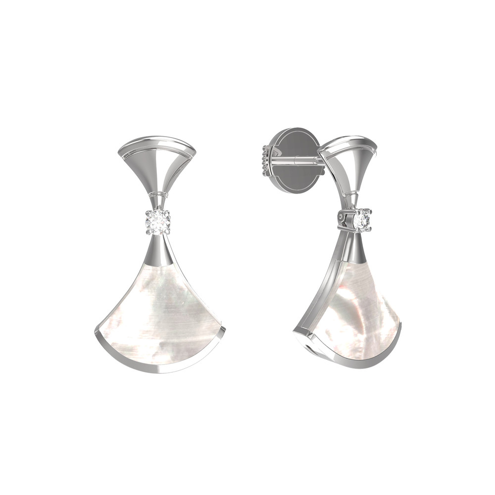 Серьги из белого золота c бриллиантами и перламутром