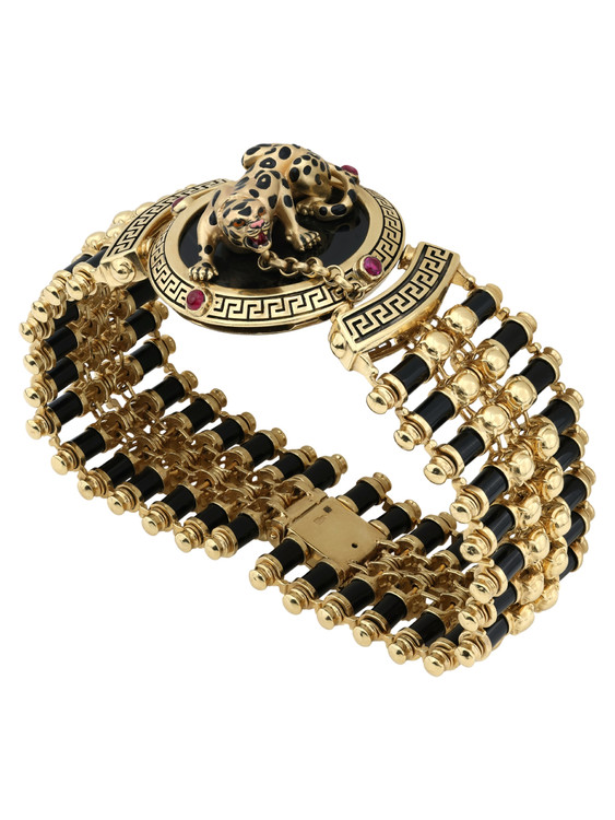 Браслет из лимонного золота c эмаль , ониксом и рубином