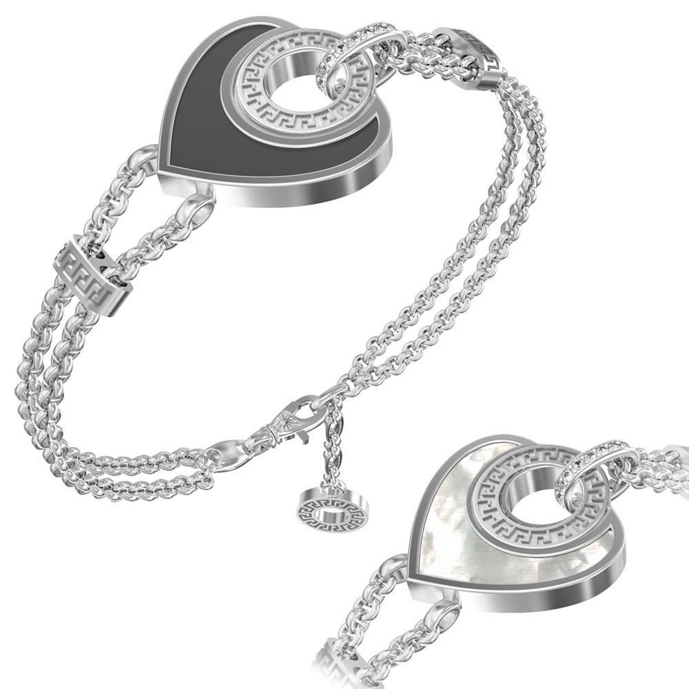 Браслет из белого золота c фианитом, ониксом и перламутром