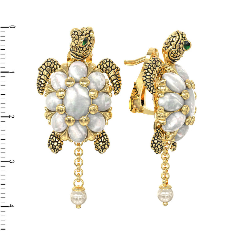 Серьги из лимонного золота c эмалью, жемчугом и перламутром