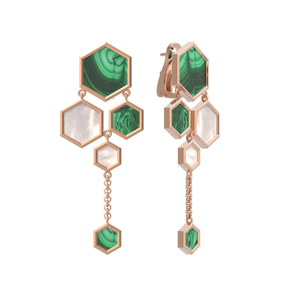 Серьги из золота c малахитом и перламутром