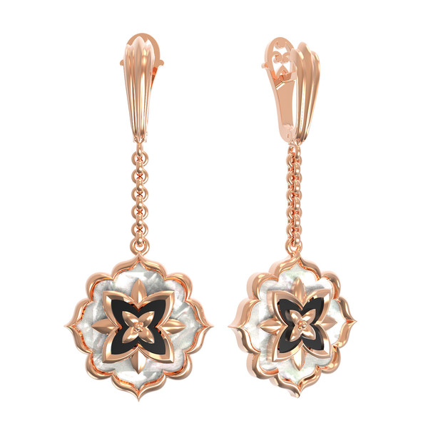 Серьги из золота c ониксом и перламутром