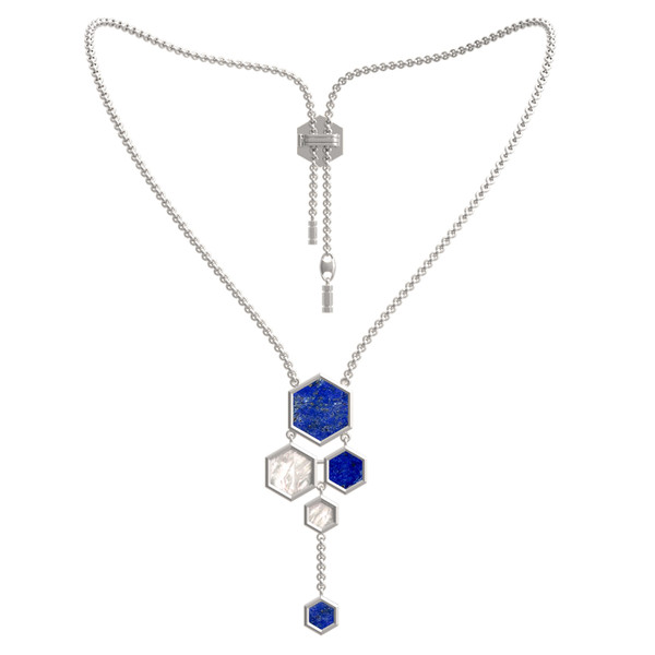 Колье из белого золота c лазуритом и перламутром