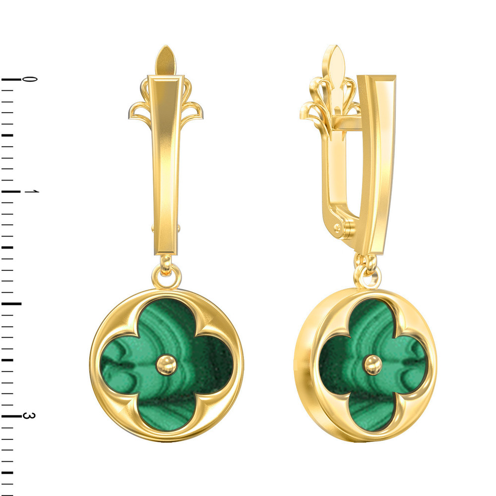 Серьги из лимонного золота c малахитом