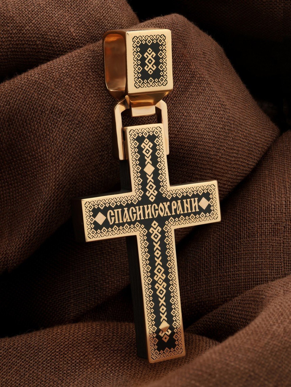 Крест из золота c эмаль и эбеновым деревом