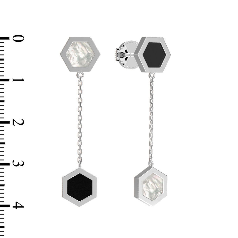 Серьги из белого золота c ониксом и перламутром