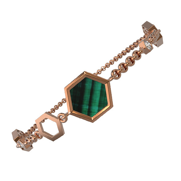 Браслет из золота c бриллиантами, малахитом и перламутром