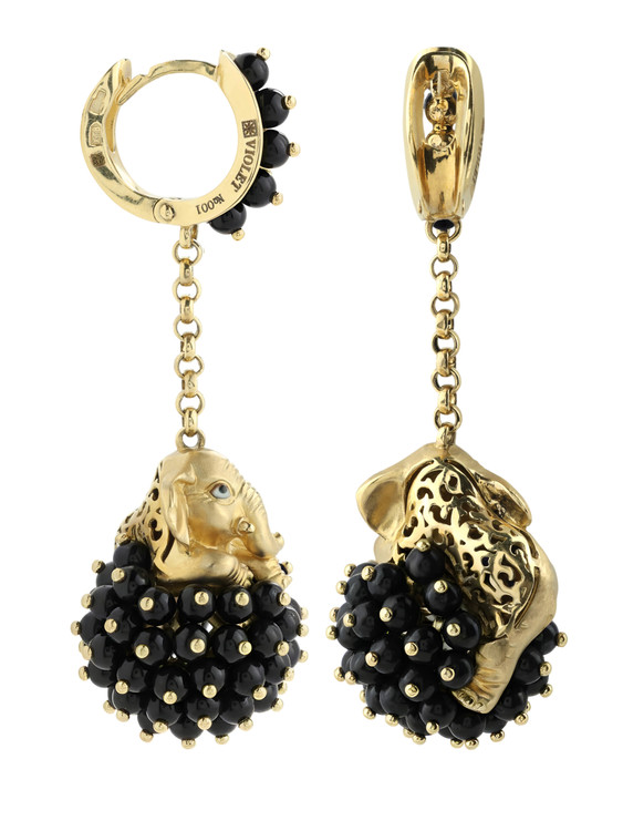 Серьги из лимонного золота c эмалью и ониксом